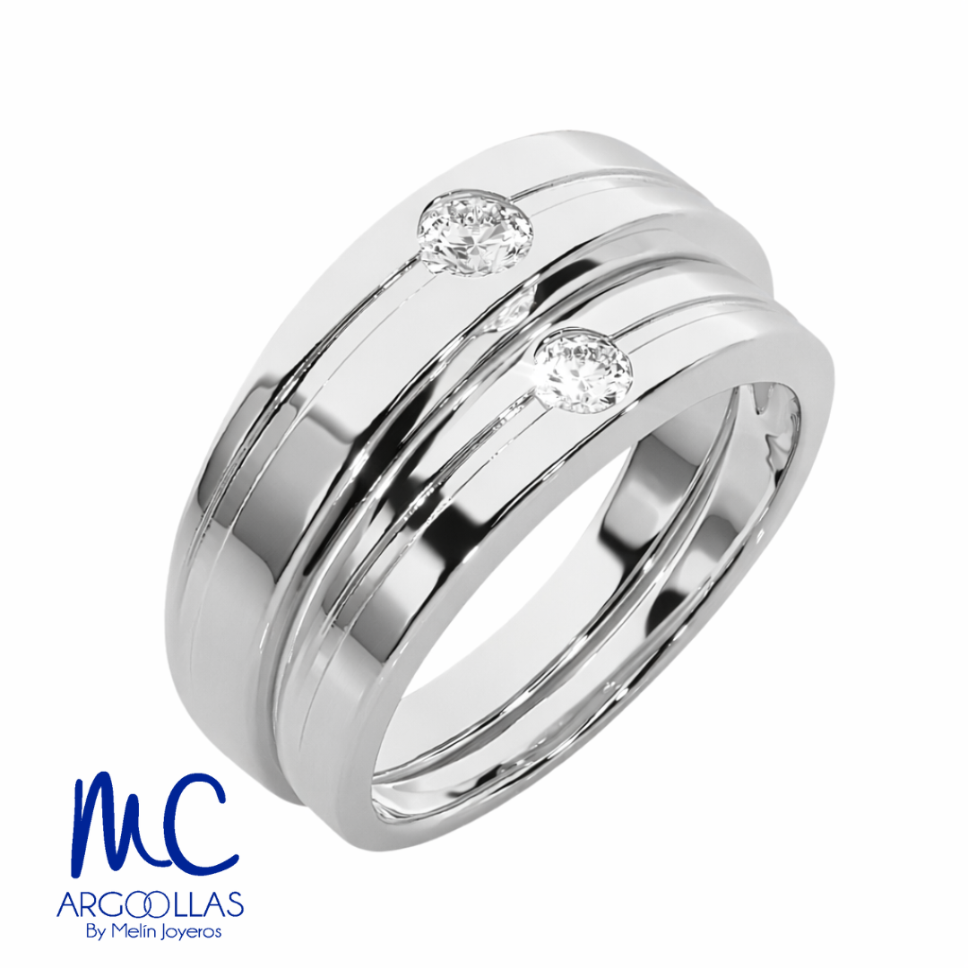 Set de argollas de matrimonio de oro blanco 10k y 14k · con zirconia · modelo F208784B F208793B