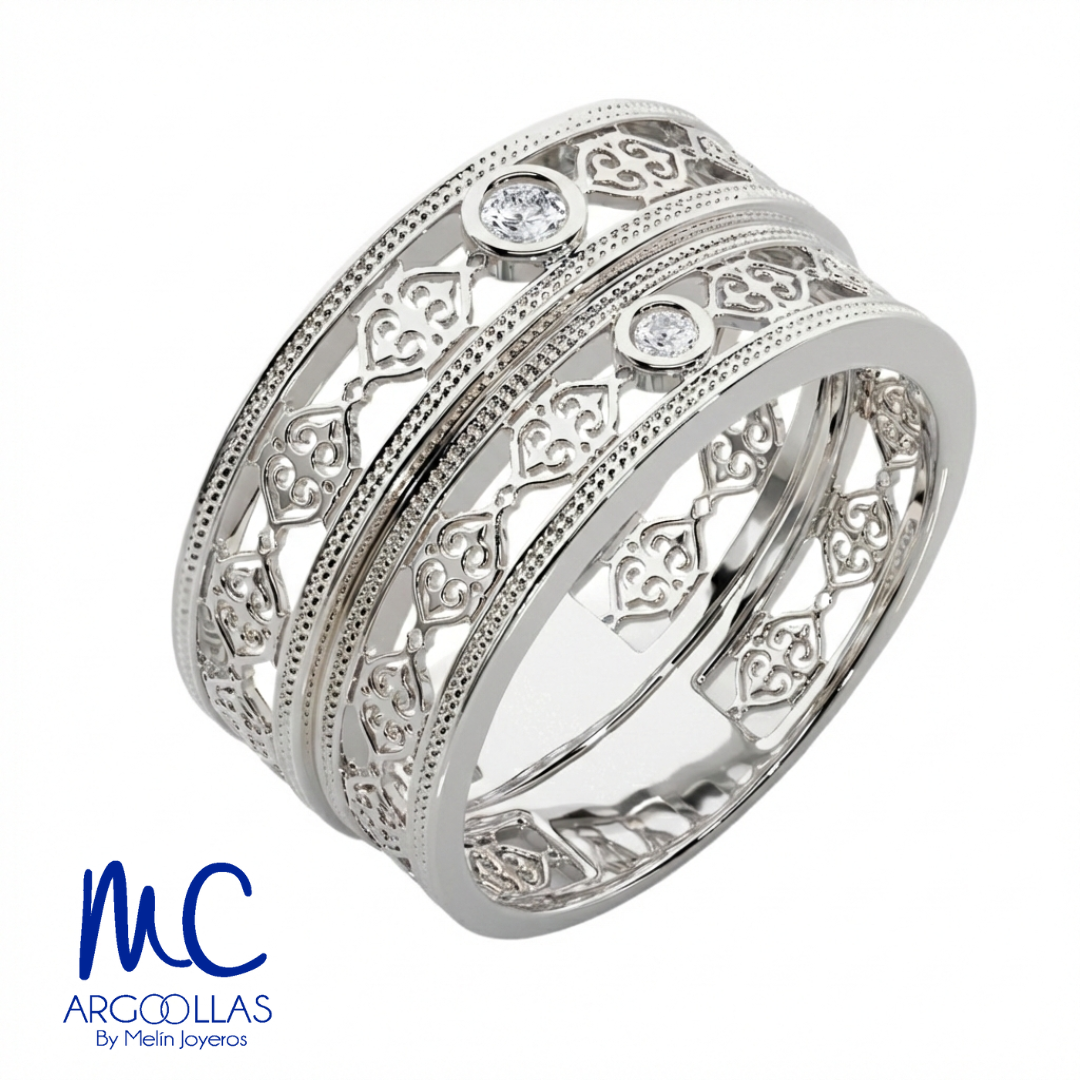 Set de argollas de matrimonio de oro blanco 10k y 14k · con zirconia · modelo F208844B F208854B