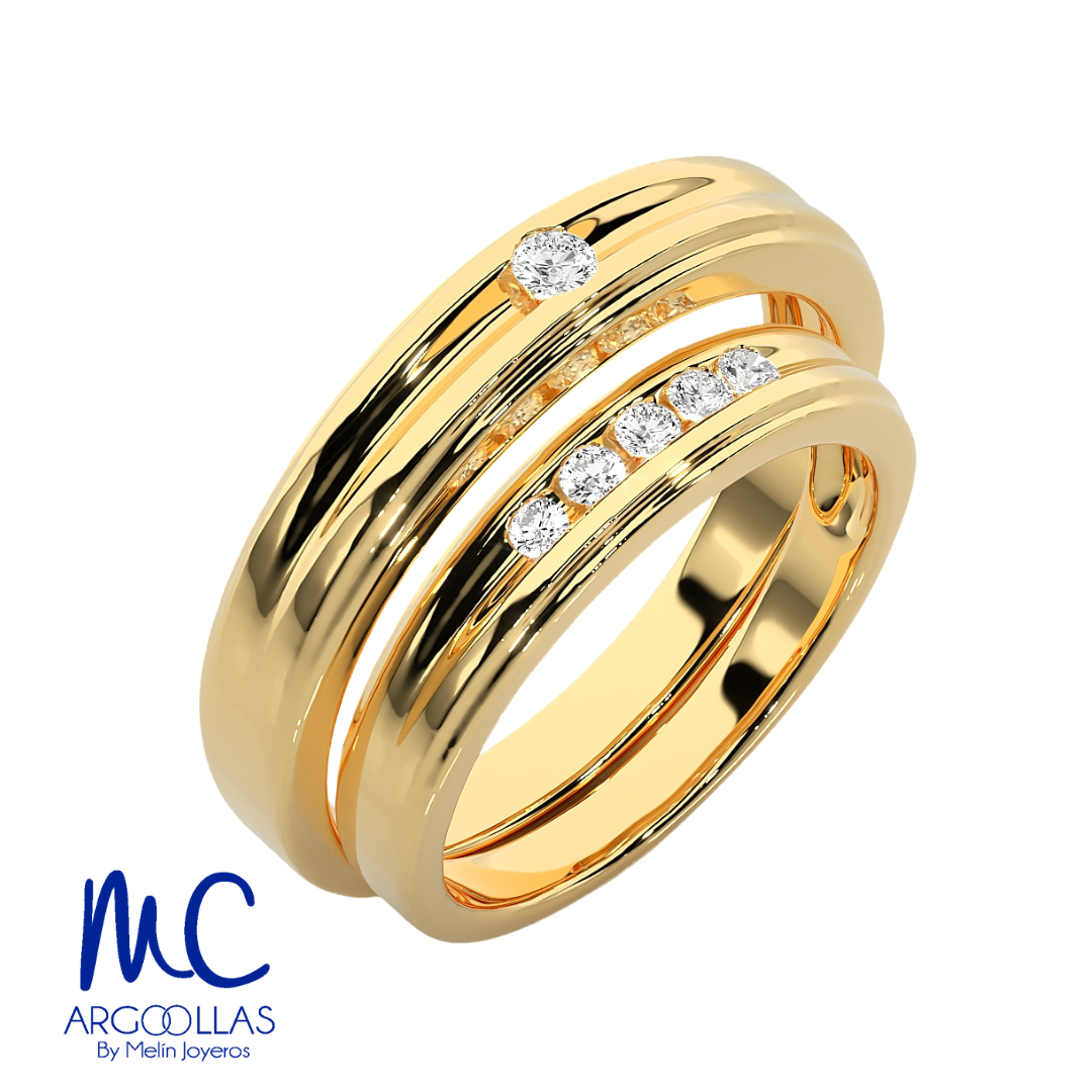 Set de argollas de matrimonio de oro amarillo 10k y 14k · con zirconia · modelo F208833 F208823