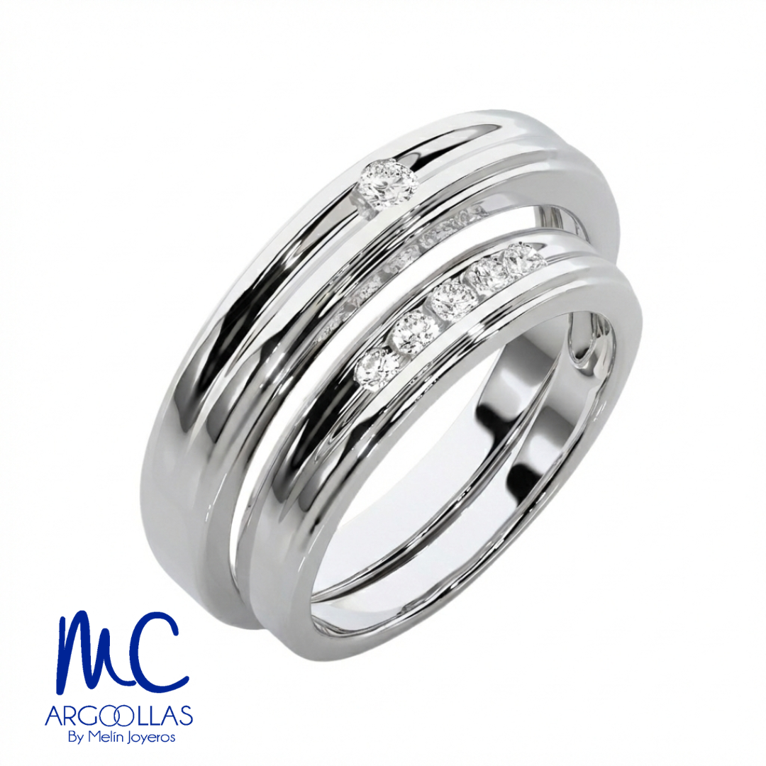 Set de argollas de matrimonio de oro blanco 10k y 14k · con zirconia · modelo F208833B F208823B