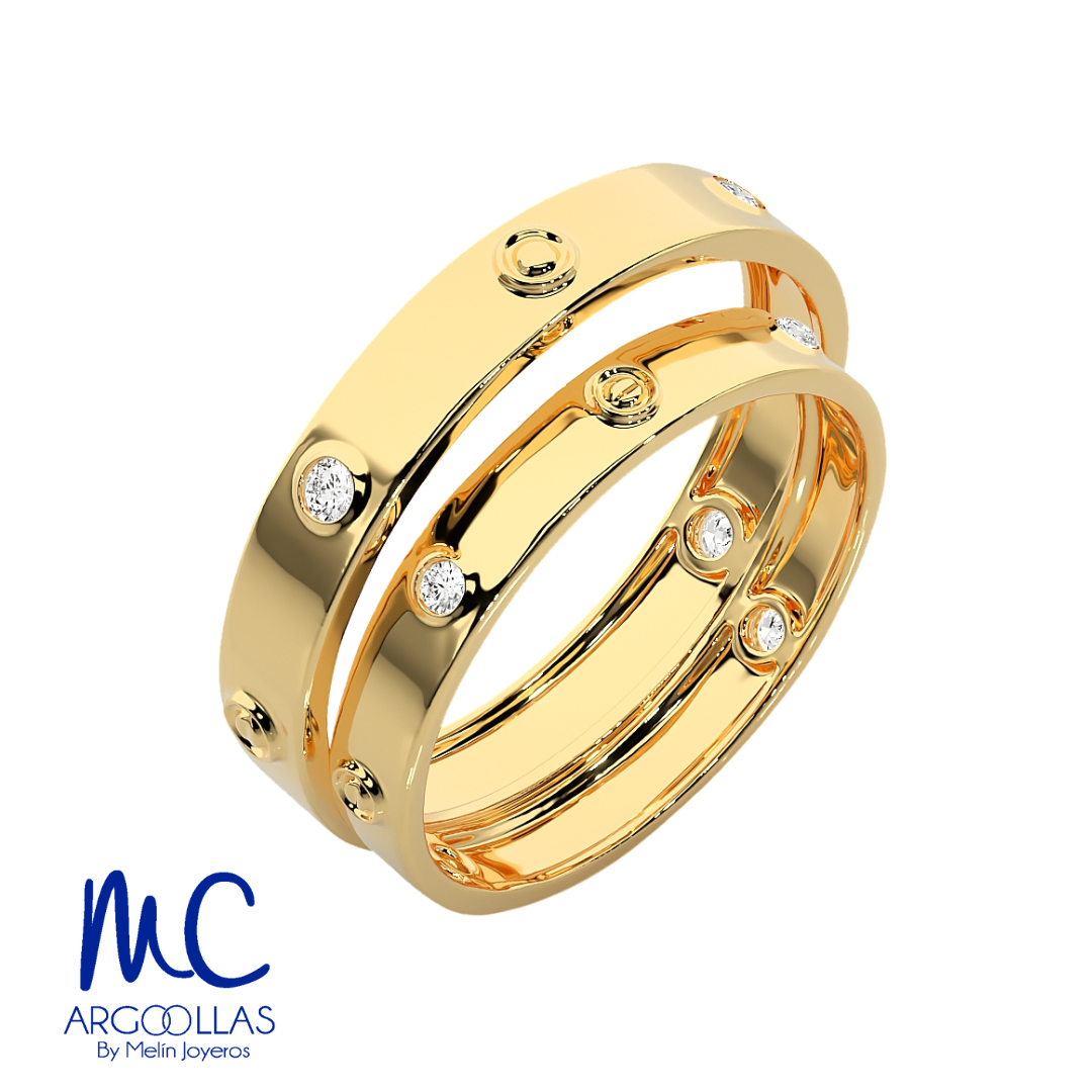 Set de argollas de matrimonio de oro amarillo 10k y 14k · con zirconia · modelo F208883 F208882