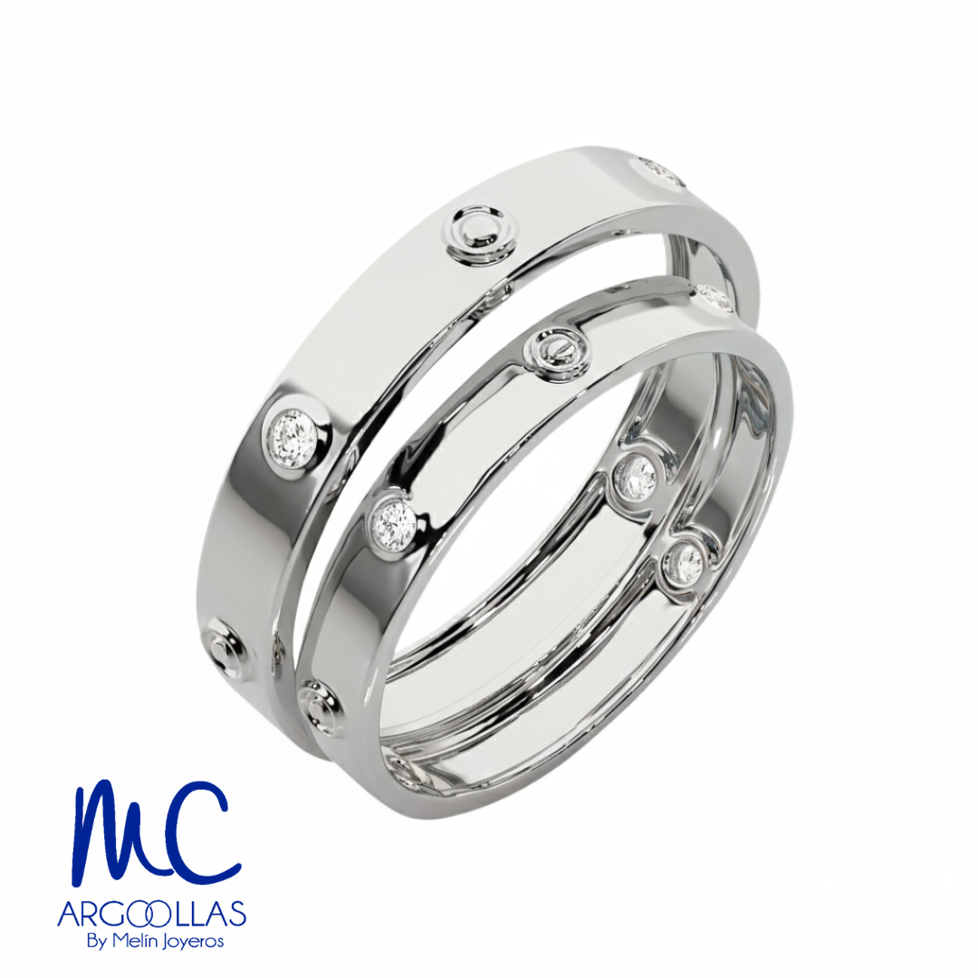 Set de argollas de matrimonio de oro blanco 10k y 14k · con zirconia · modelo F208883B F208882B