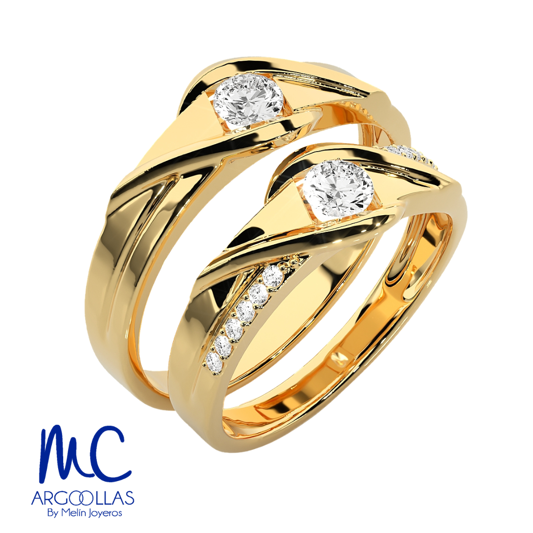 Set de argollas de matrimonio de oro amarillo 10k y 14k · con zirconia · modelo F208806 F208896