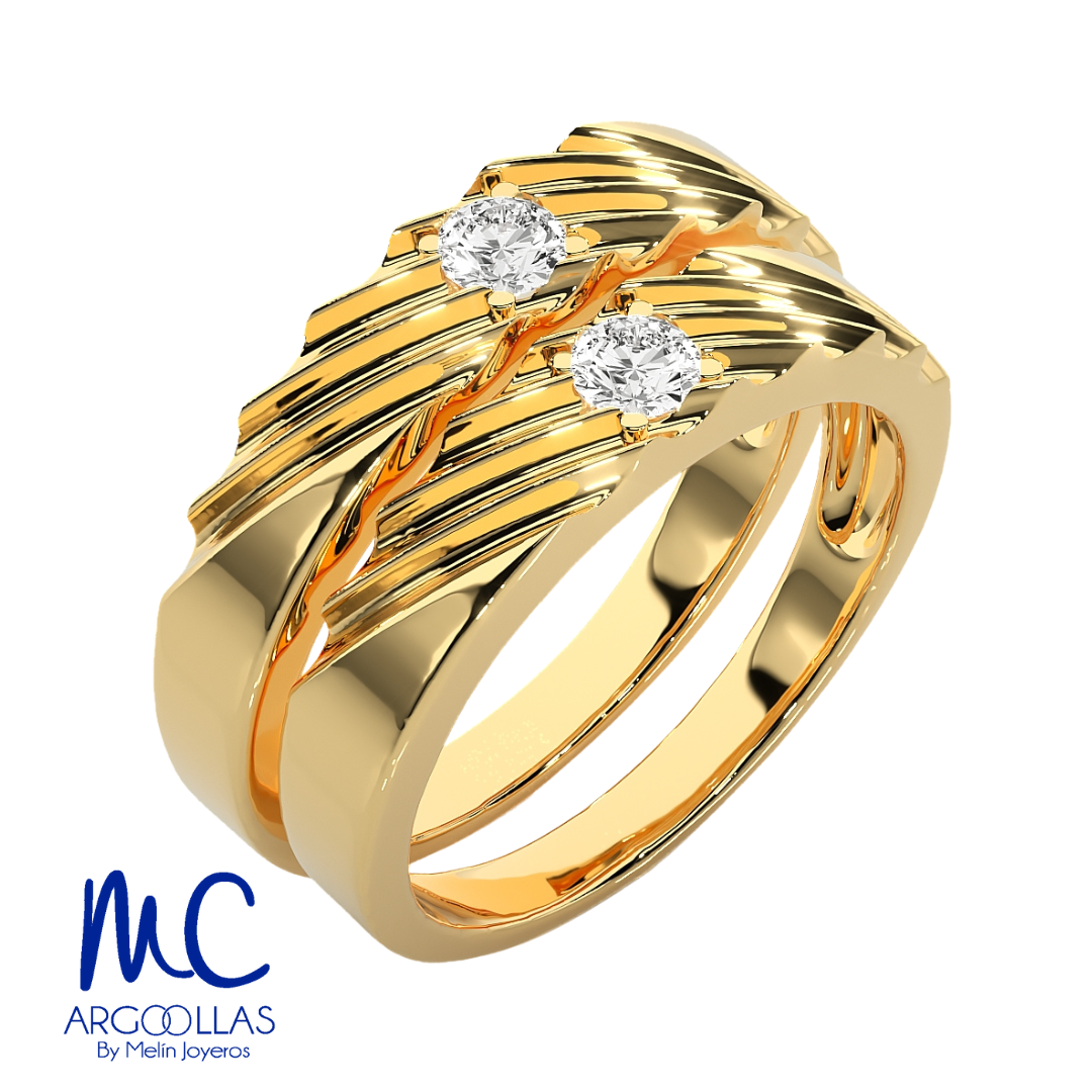 Set de argollas de matrimonio de oro amarillo 10k y 14k · con zirconia · modelo F208915 F208913