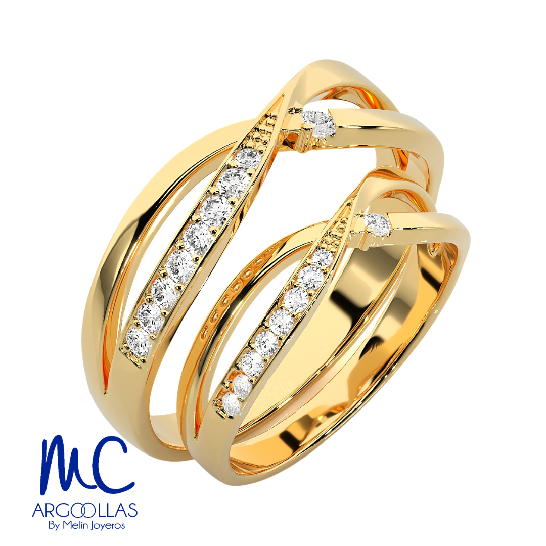 Set de argollas de matrimonio de oro amarillo 10k y 14k · con zirconia · modelo F208946 F208954