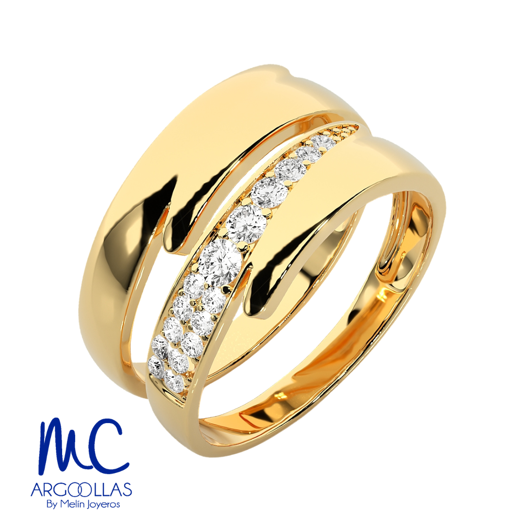 Set de argollas de matrimonio de oro amarillo 10k y 14k · con zirconia · modelo F208923 F208934