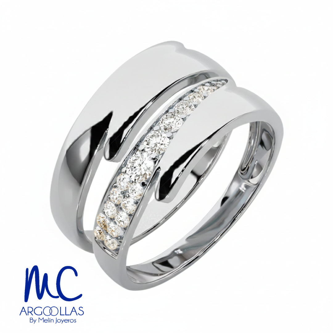 Set de argollas de matrimonio de oro blanco 10k y 14k · con zirconia · modelo F208923B F208934B