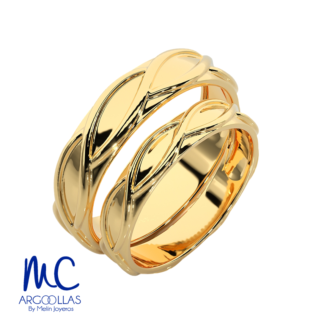 Set de argollas de matrimonio de oro amarillo 10k y 14k · modelo F208974 F208973