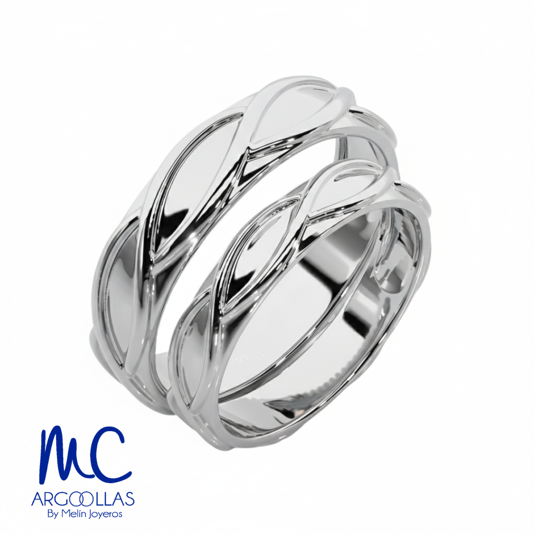 Set de argollas de matrimonio de oro blanco 10k y 14k · modelo F208974B F208973B