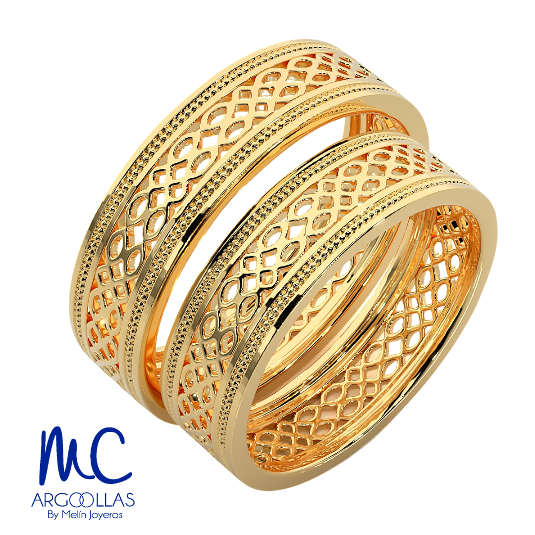 Set de argollas de matrimonio de oro amarillo 10k y 14k · modelo F208985 F208984