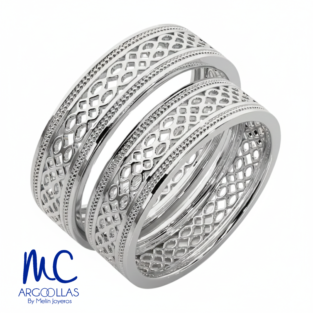 Set de argollas de matrimonio de oro blanco 10k y 14k · modelo F208985B F208984B