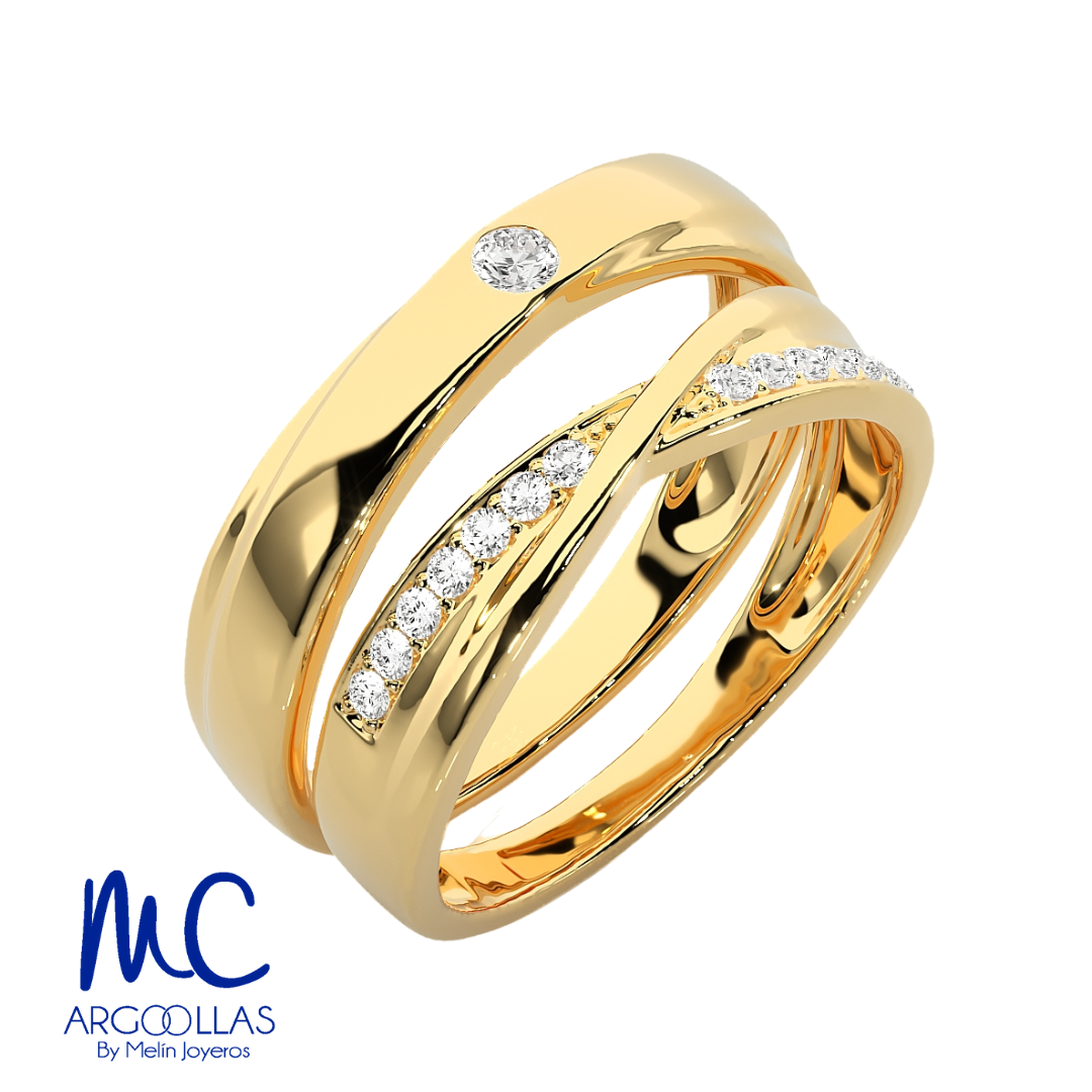 Set de argollas de matrimonio de oro amarillo 10k y 14k · con zirconia · modelo F208994 F209004