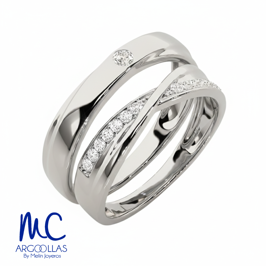 Set de argollas de matrimonio de oro blanco 10k y 14k · con zirconia · modelo F208994B F209004B