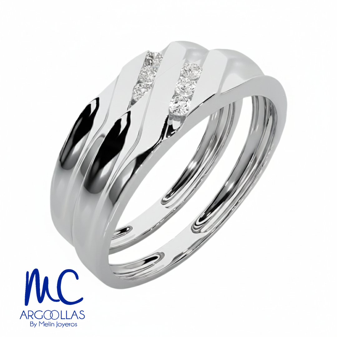 Set de argollas de matrimonio de oro blanco 10k y 14k · con zirconia · modelo F209124B