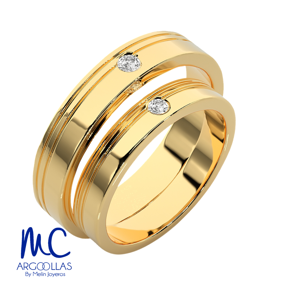 Set de argollas de matrimonio de oro amarillo 10k y 14k · con zirconia · modelo F209154 F209163