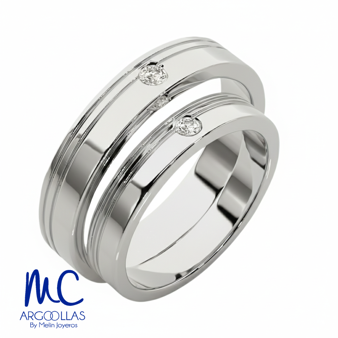 Set de argollas de matrimonio de oro blanco 10k y 14k · con zirconia · modelo F209154B F209163B