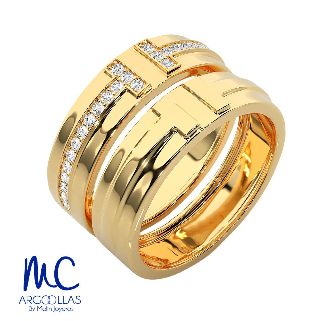 Set de argollas de matrimonio de oro amarillo 10k y 14k · con zirconia · modelo F209195 F209185