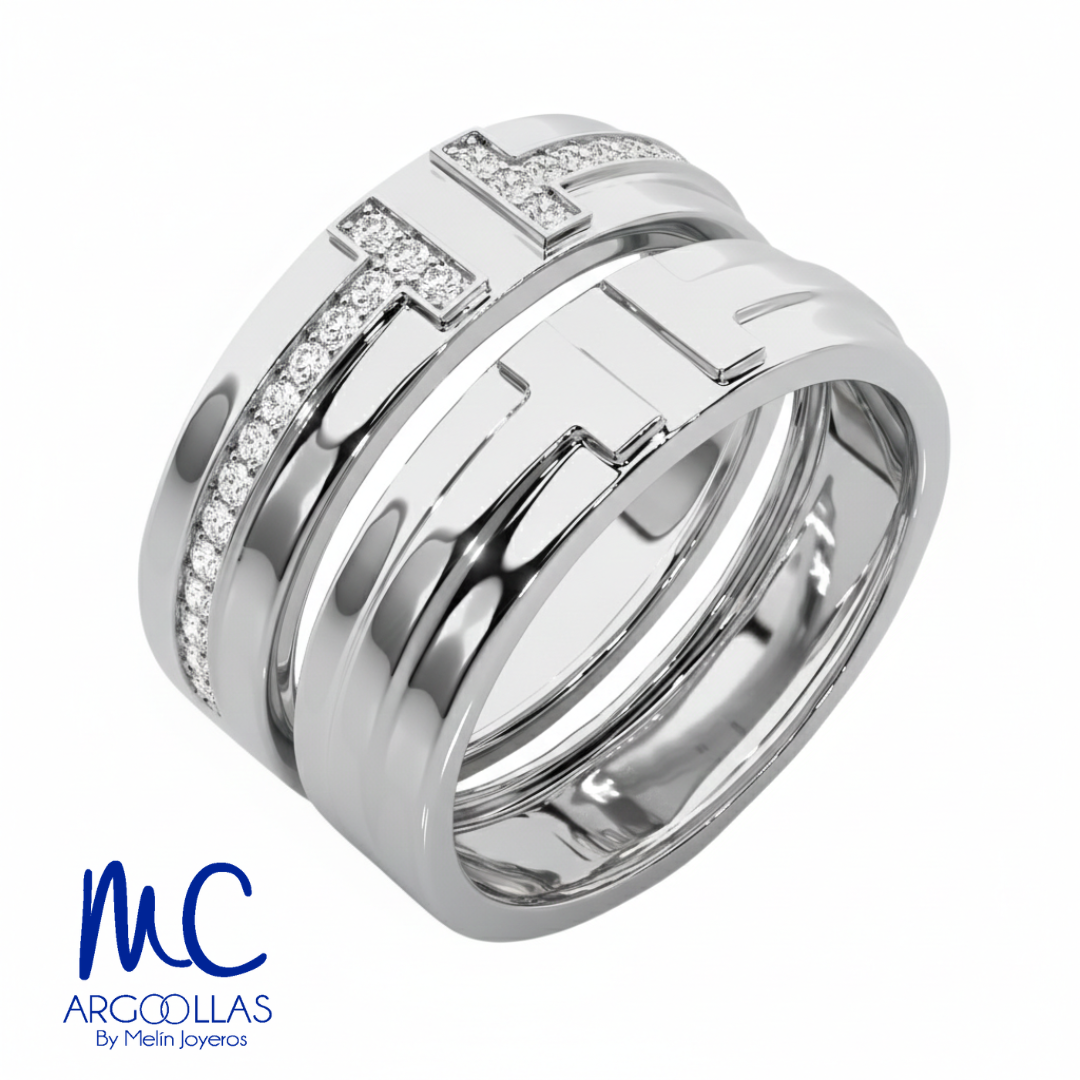 Set de argollas de matrimonio de oro blanco 10k y 14k · con zirconia · modelo F209195B F209185B