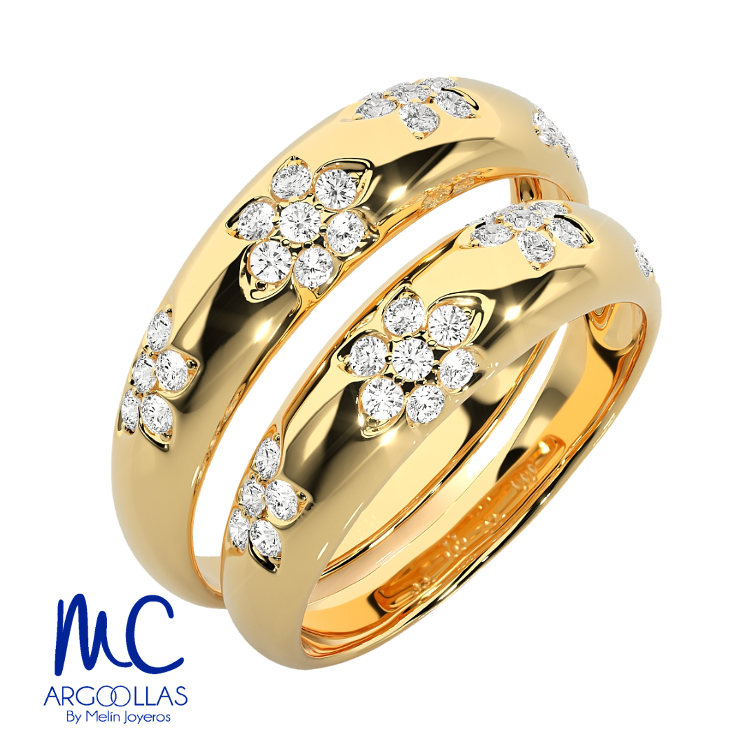 Set de argollas de matrimonio de oro amarillo 10k y 14k · con zirconia · modelo F209205