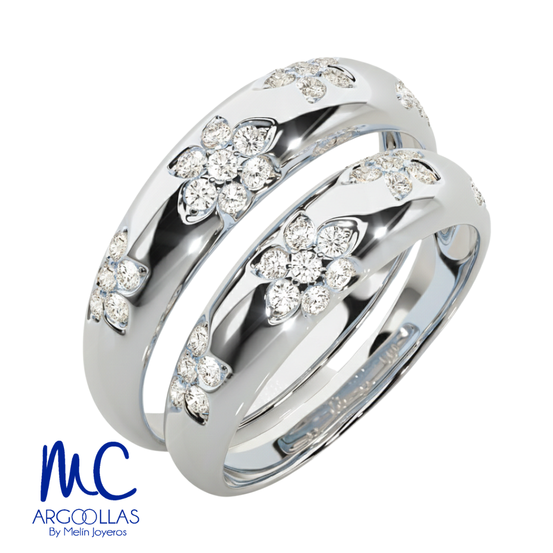 Set de argollas de matrimonio de oro blanco 10k y 14k · con zirconia · modelo F209205B