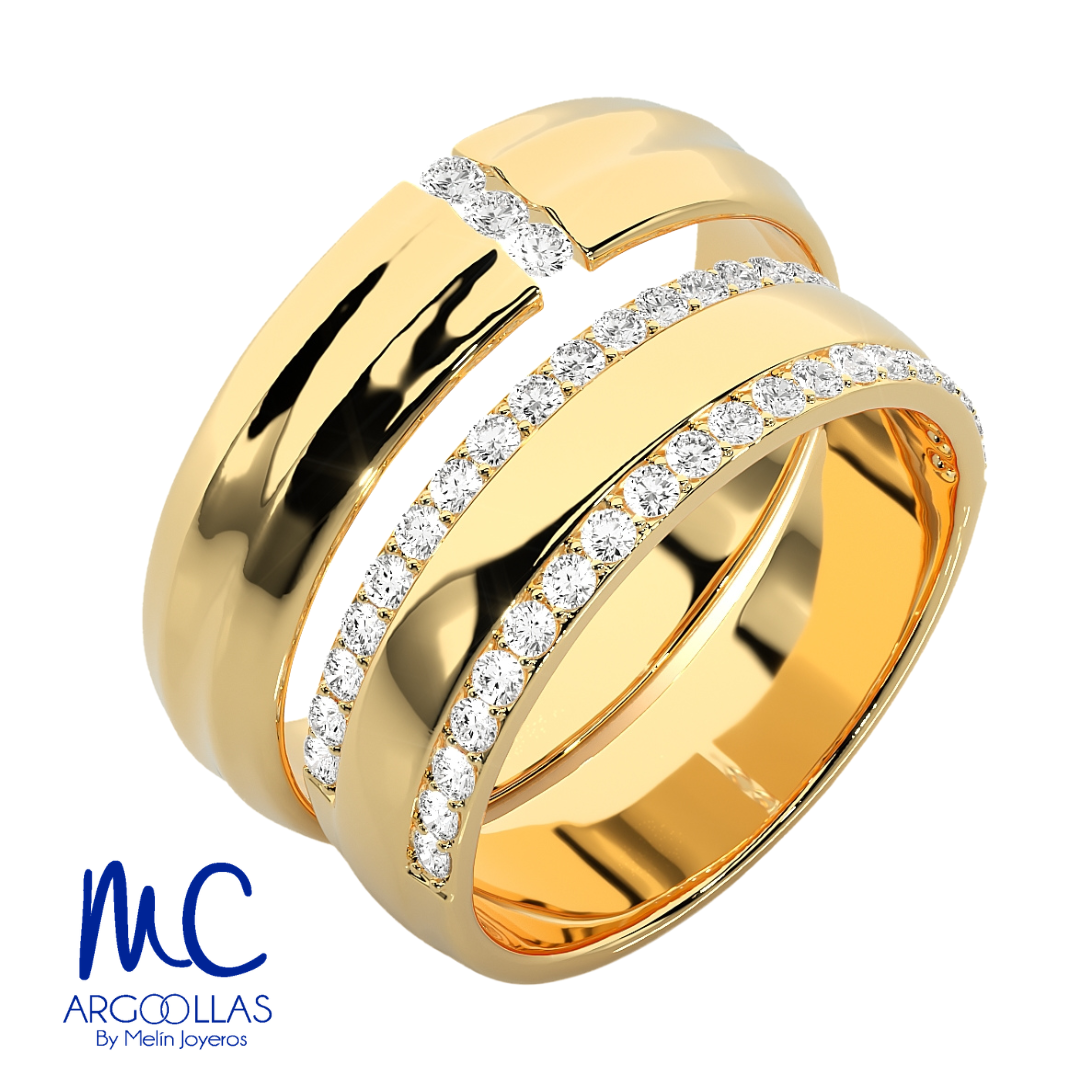 Set de argollas de matrimonio de oro amarillo 10k y 14k · con zirconia · modelo F209225 F209215