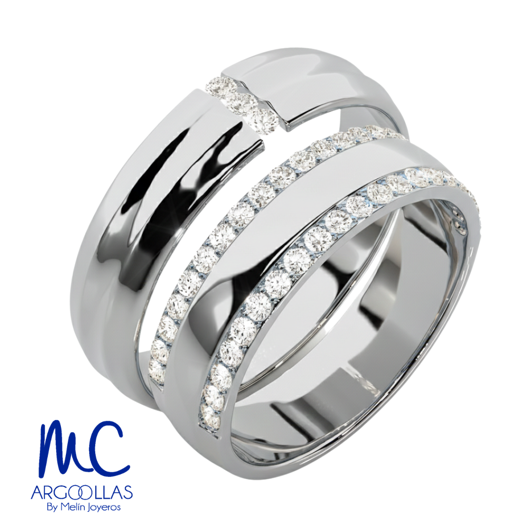 Set de argollas de matrimonio de oro blanco 10k y 14k · con zirconia · modelo F209225B F209215B