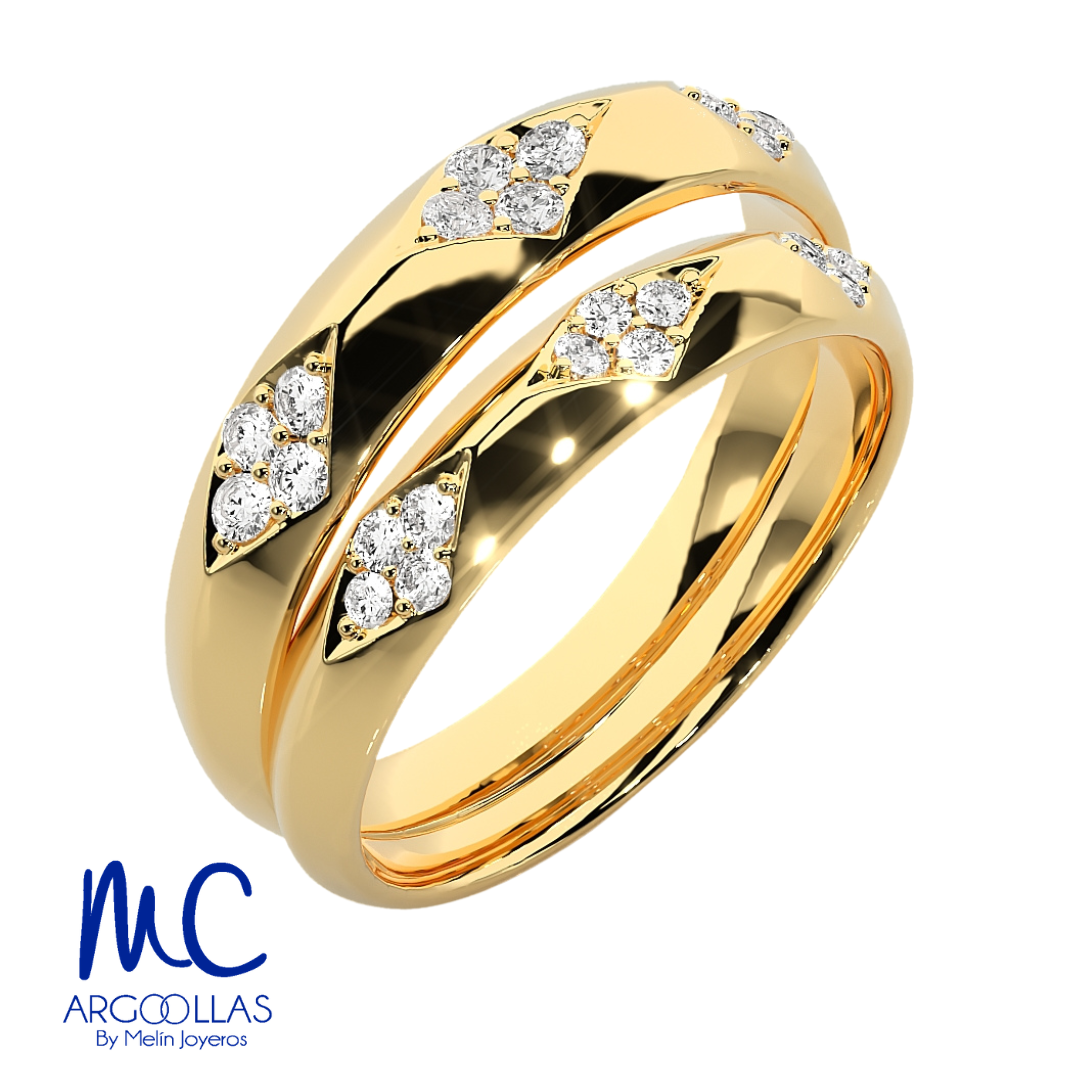 Set de argollas de matrimonio de oro amarillo 10k y 14k · con zirconia · modelo F209234 F209243