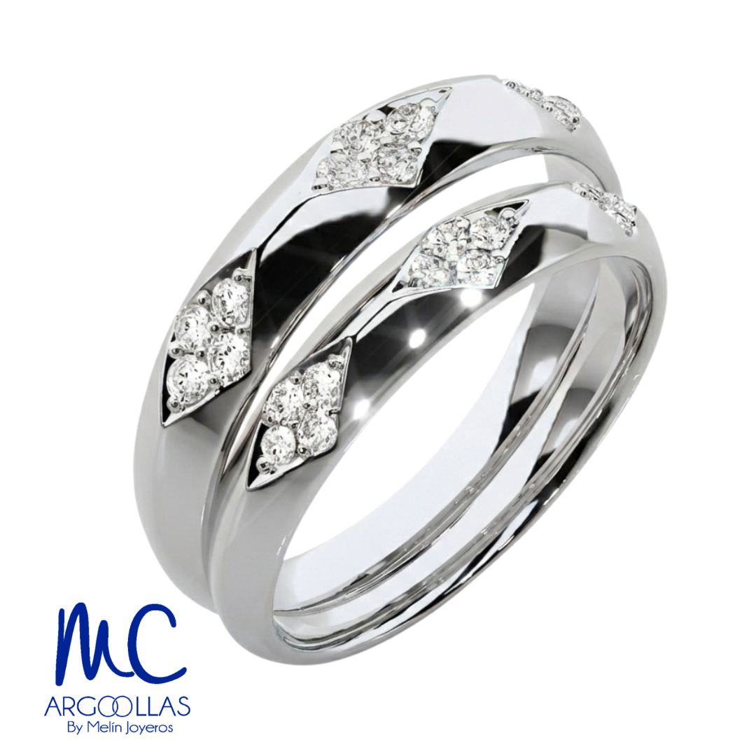 Set de argollas de matrimonio de oro blanco 10k y 14k · con zirconia · modelo F209234B F209243B