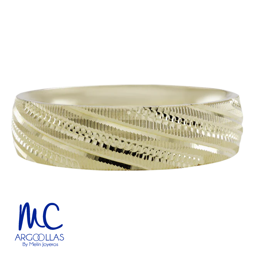Argolla de matrimonio de oro amarillo 10k y 14k · 5 mm · estilo confort · acabado labrado · modelo F18455M