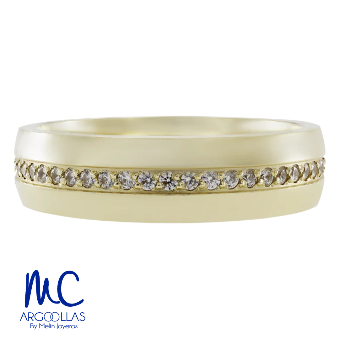 Argolla de matrimonio de oro amarillo 10k y 14k · 5 mm · estilo confort · acabado lustre con piedras · modelo F26325