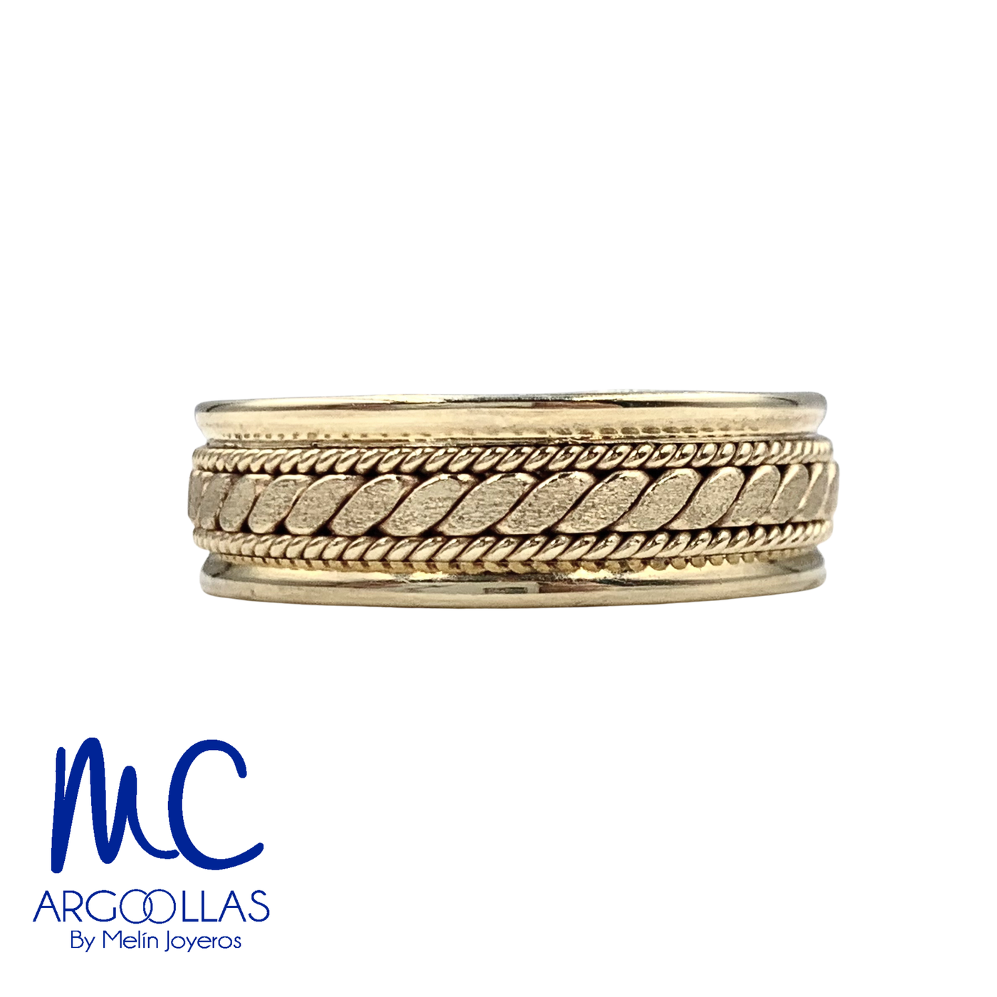 Argolla de matrimonio de oro amarillo 10k y 14k · 7 mm · estilo recto · acabado tejido a mano