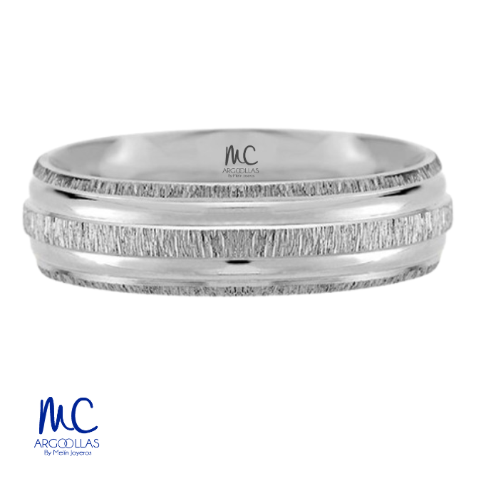 Argolla de matrimonio jb de oro blanca 10k · 6 mm · estilo confort · acabado labrado