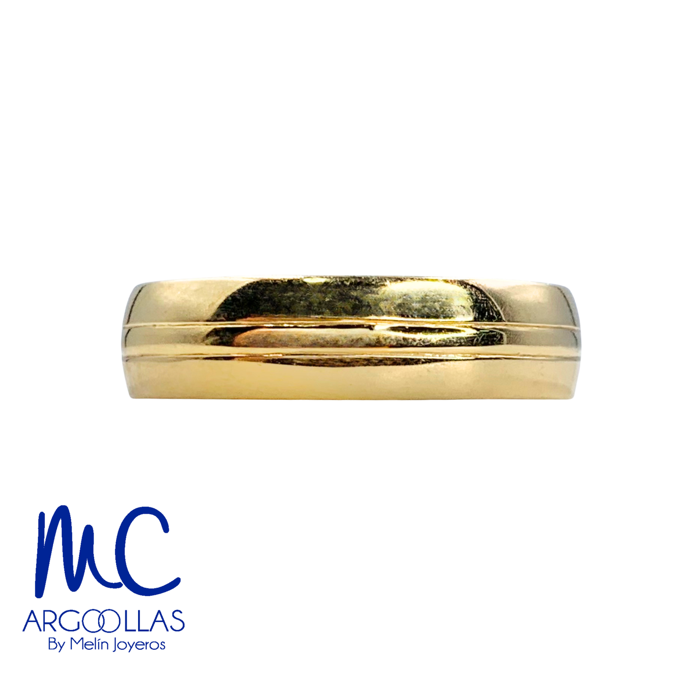 Argolla de matrimonio de oro amarillo 10k y 14k · 6 mm · estilo confort · acabado grabado dos lineas