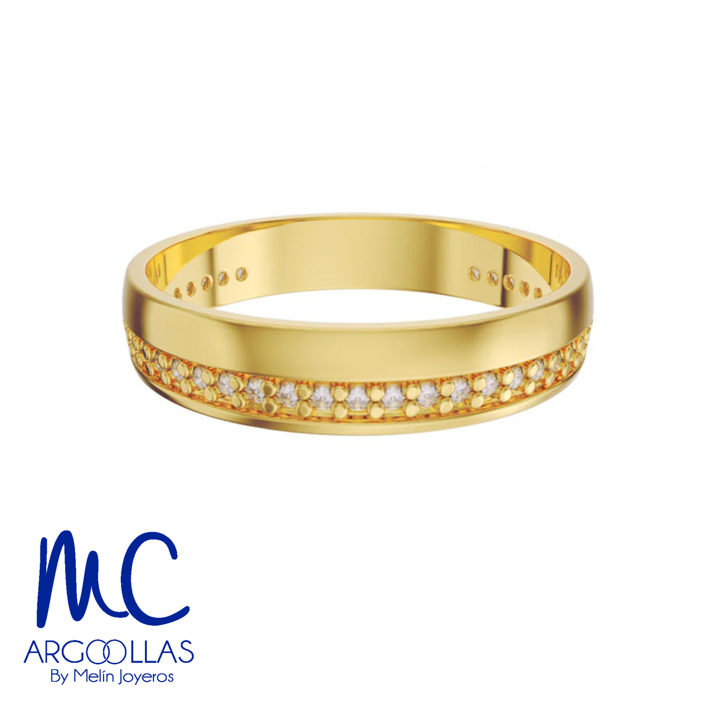 Argolla de matrimonio de oro amarillo 10k y 14k · 4 mm · estilo recta · con zirconia · modelo F1053