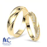 Set de argollas de matrimonio de oro amarillo 10k y 14k · con zirconia · modelo ARG-012 ARG-011