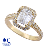 Anillo de compromiso de diamante de laboratorio 1.00 ct · corte esmerald cut · color E · claridad VVS2 · oro amarillo 14k