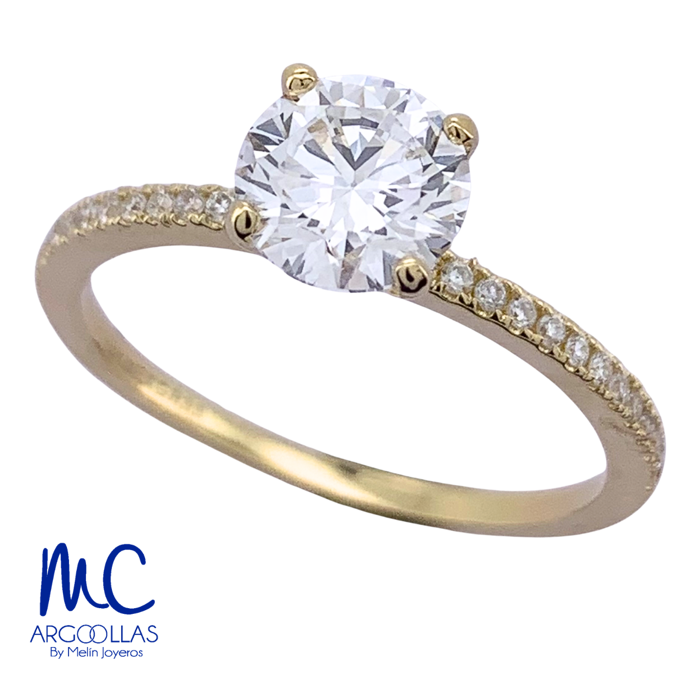 Anillo de compromiso de diamante de laboratorio 1.00 ct · corte redondo brillante · color E · claridad VVS2 · oro amarillo 14k