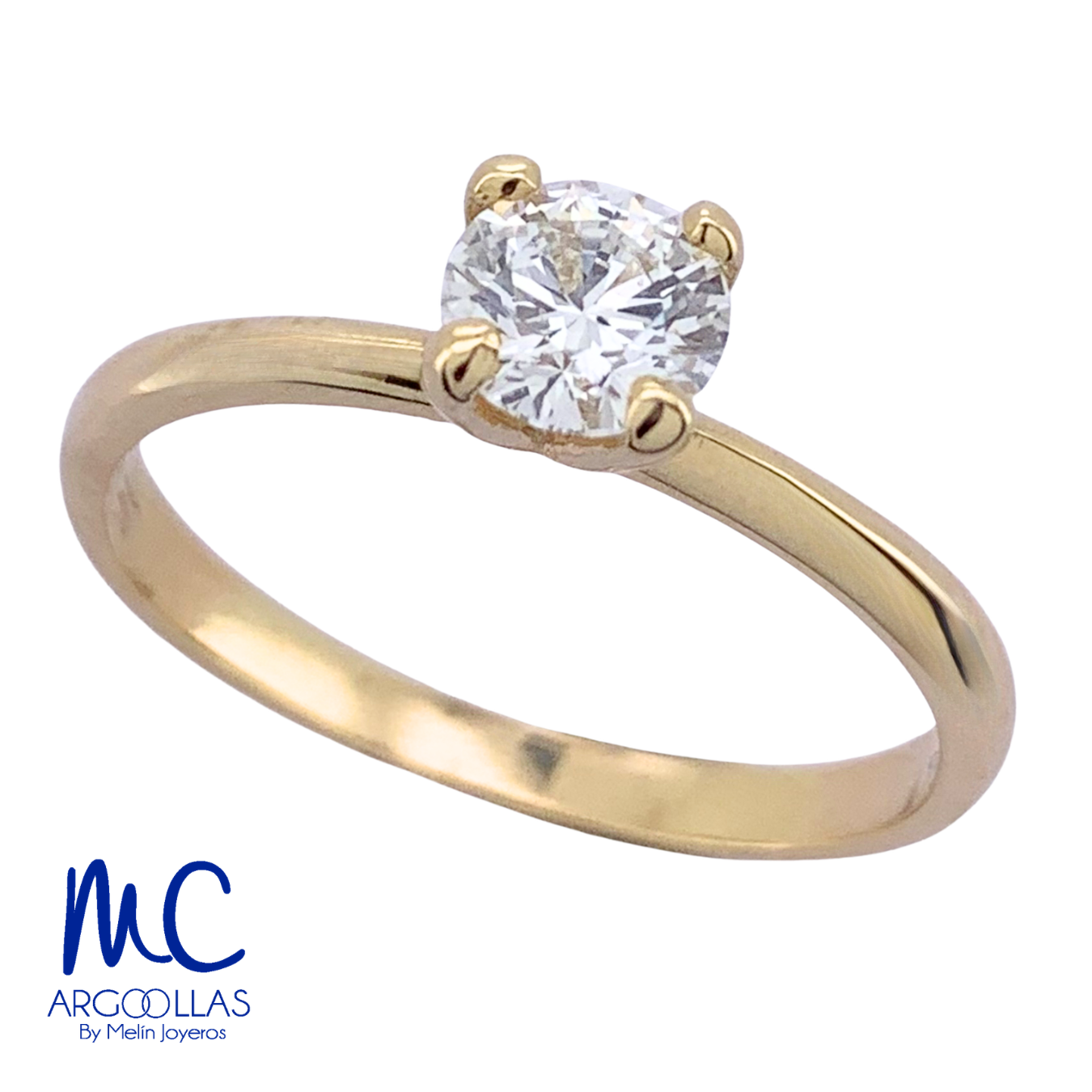 Anillo de compromiso de diamante de laboratorio 0.56 ct · corte redondo brillante · color D · claridad VVS1 · oro amarillo 14k · modelo 670413444
