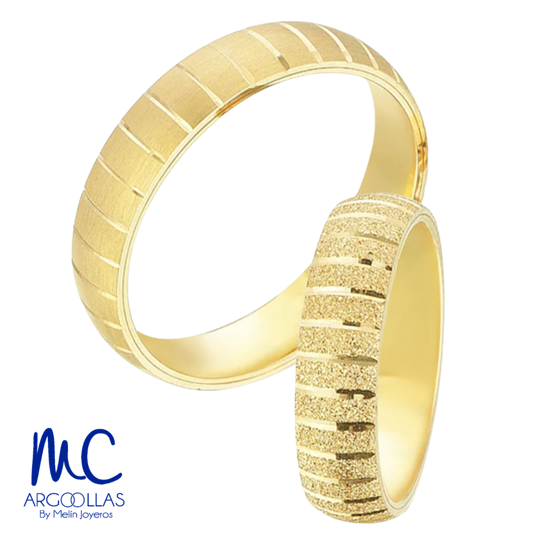Set de argollas de matrimonio de oro amarillo 10k y 14k · modelo ARG-204 ARG-205