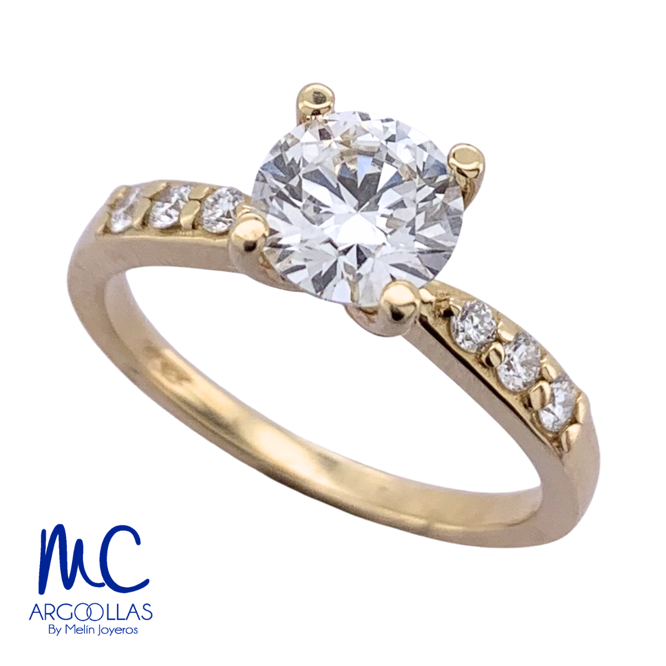 Anillo de compromiso de diamante de laboratorio 1.10 ct · corte redondo · color E · claridad VVS2 · oro amarillo 14k