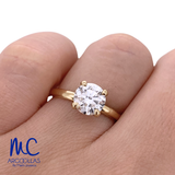 Anillo de compromiso de diamante de laboratorio 1.26 ct · corte redondo brillante · color E · claridad VVS2 · oro amarillo 14k