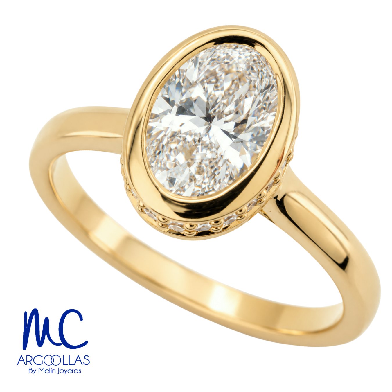 ANILLO DE COMPROMISO DIAMANTE DE LABORATORIO - Oval Biselado con Halo