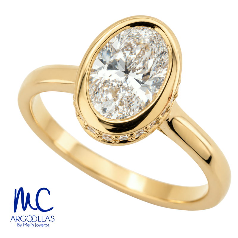 ANILLO DE COMPROMISO DIAMANTE DE LABORATORIO - Oval Biselado con Halo
