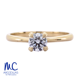 Anillo de compromiso de diamante de laboratorio 0.58 ct · corte redondo brillante · color E · claridad VVS2 · oro amarillo 14k · modelo 626479429