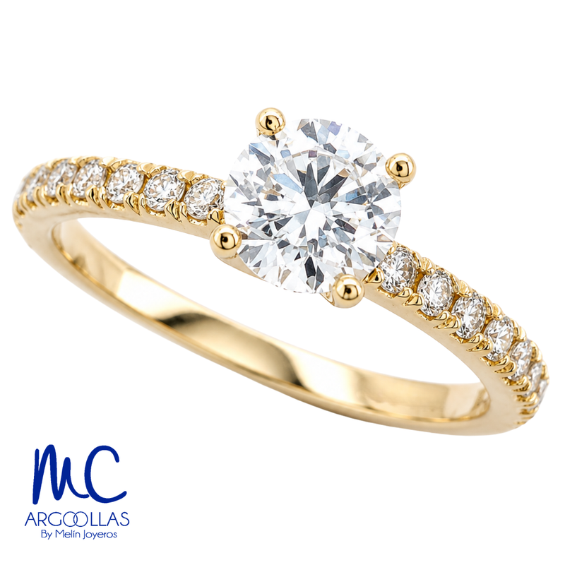 Anillo de compromiso de diamante de laboratorio 0.64 ct · corte redondo brillante · color E · claridad VS1 · oro amarillo 14k