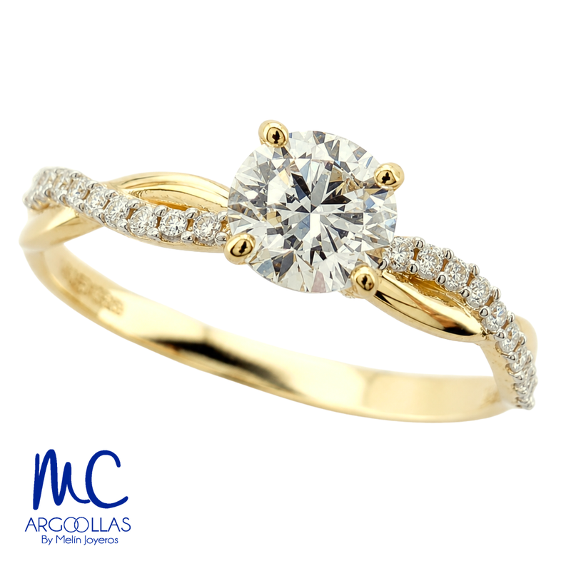 Anillo de compromiso de diamante de laboratorio 0.70 ct · corte redondo brillante · color E · claridad VS1 · oro amarillo 14