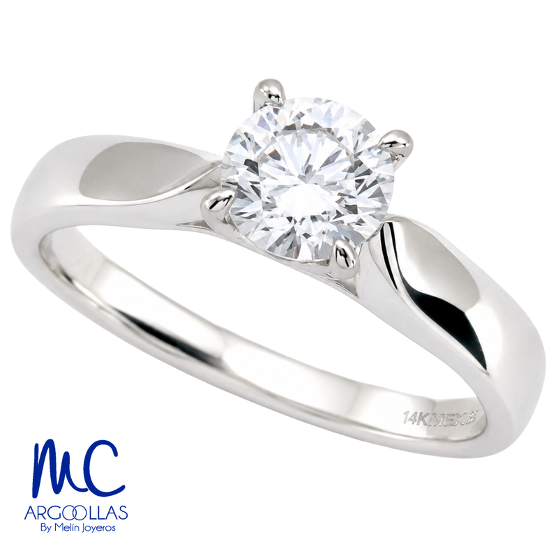 Anillo de compromiso de 0.75 ct · corte redondo brillante · color E · claridad VS1 · oro blanco 14k