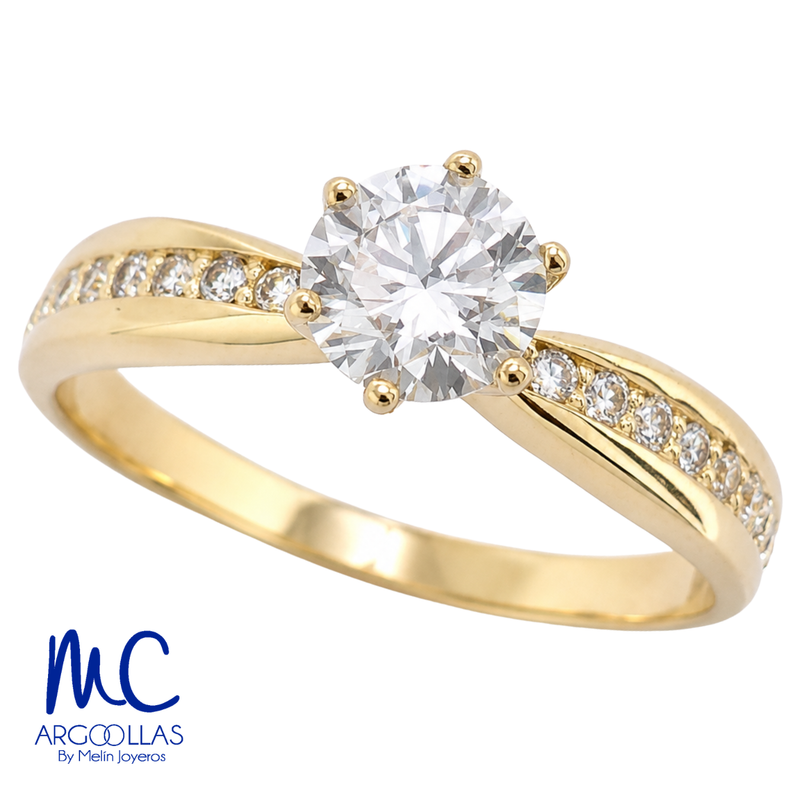 Anillo de compromiso de diamante de laboratorio 0.59 ct · corte redondo brillante · color D· claridad VVS2 · oro amarillo 14k