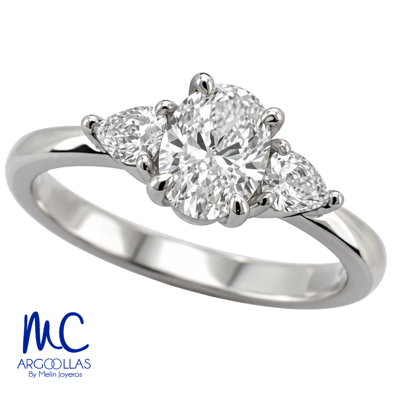Anillo de compromiso de 0.61 ct · corte oval brillante · color F · claridad VS1 · oro blanco 14k