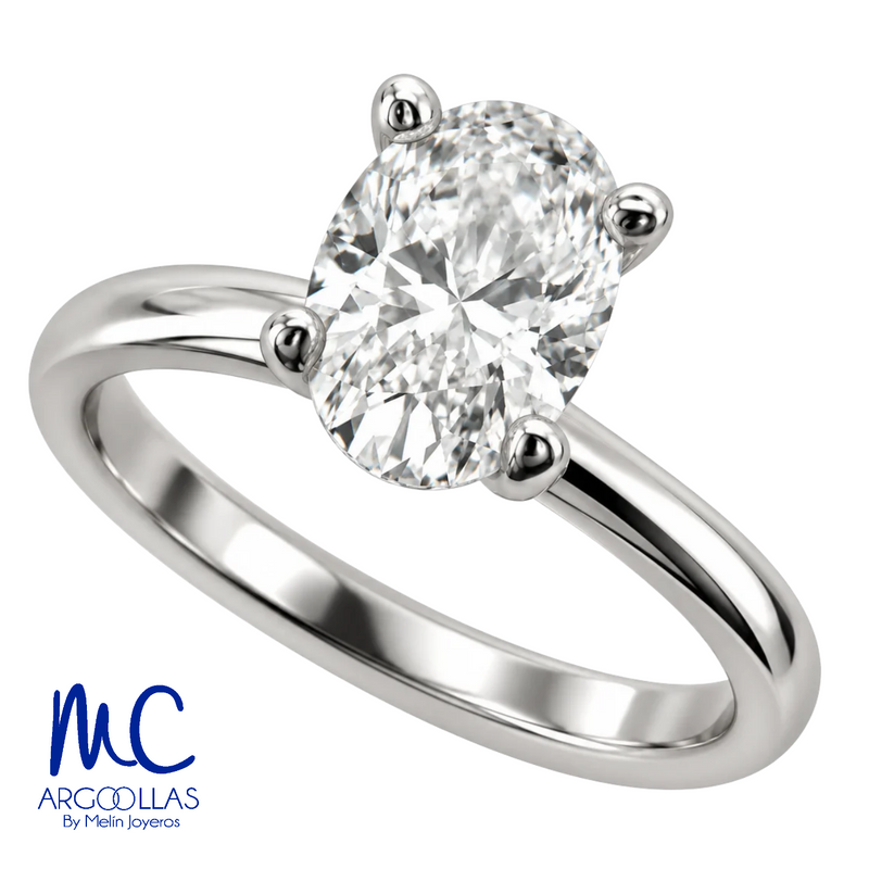 Anillo de compromiso de 2.08 ct · corte oval brillante · color E · claridad VS1 · oro blanco 14k